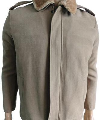 Khaki Military Style Faux Fur Collar Thickened Jacket Customizable Fabric