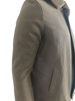 Khaki Military Style Faux Fur Collar Thickened Jacket Customizable Fabric