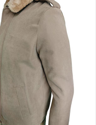 Khaki Military Style Faux Fur Collar Thickened Jacket Customizable Fabric