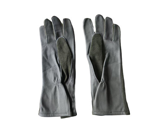 Slip Resistant Full Finger Grey Leather Military Style Gloves